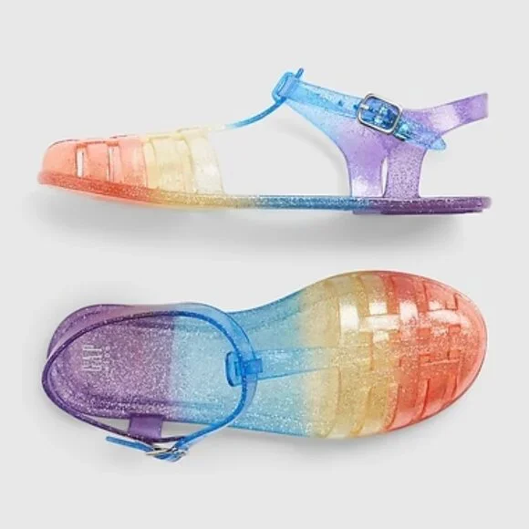 GAP Kids Jelly Sandals Fisherman Closed Rainbow Multicolor Glitter Sz Big Girl 5 - Picture 1 of 4
